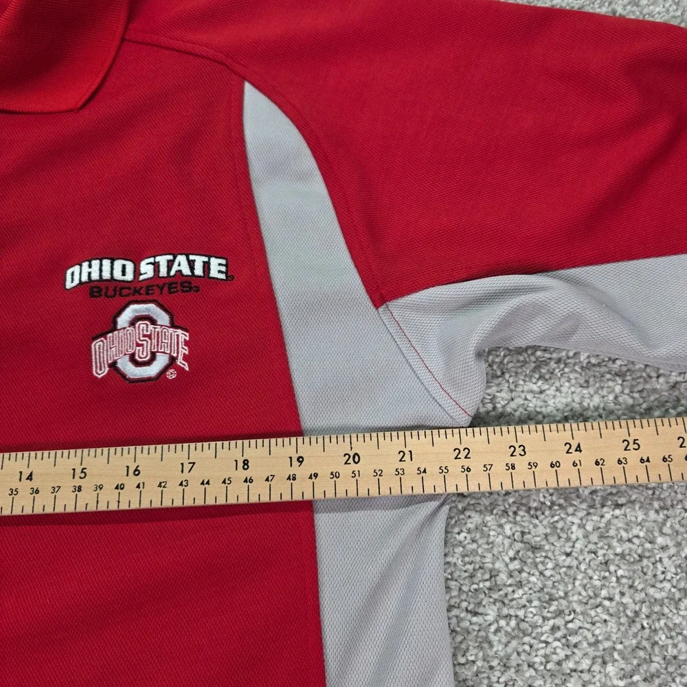 Vtg Starter Ohio State Buckeyes Polo Shirt Mens Medium Red Grey Colorblock NCAA